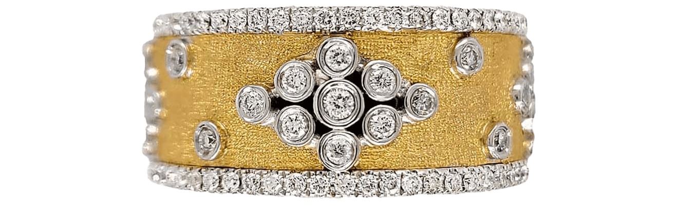 A yellow gold ring adorned with sparkling diamonds