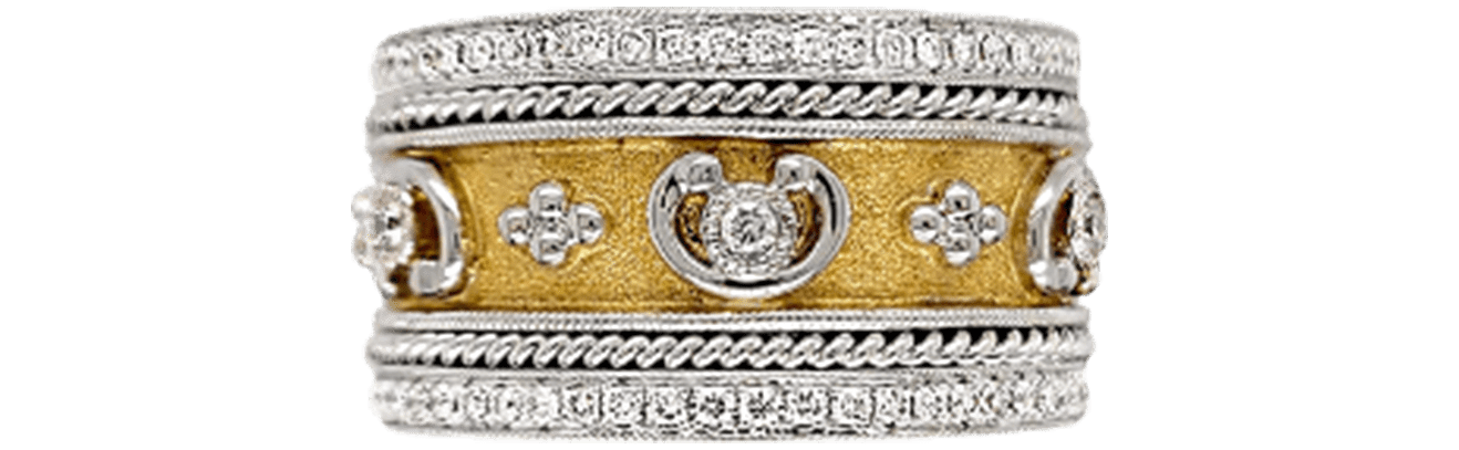 A gold band adorned with diamonds